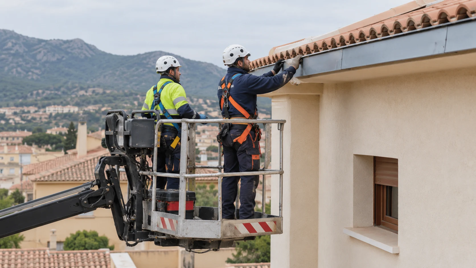 Reparación de remate de cubierta desde cesta